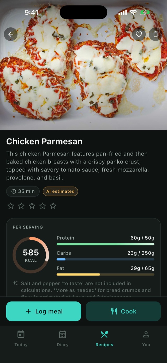 A decoded recipe with per-serving nutrition